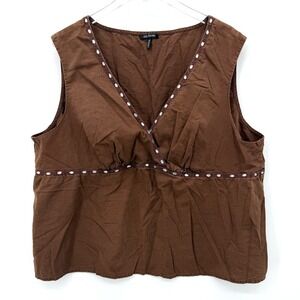 Y2K Babydoll‎ Top Tank Size 3X Fairy Whimsigoth Linen Blend Brown Rhinestone